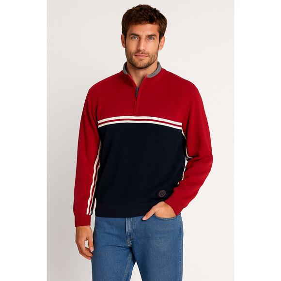 Y2K Eddie Bauer Men’s Quarter-Zip Pullover Sweater Colorblock Medium Black Red - Picture 1 of 7